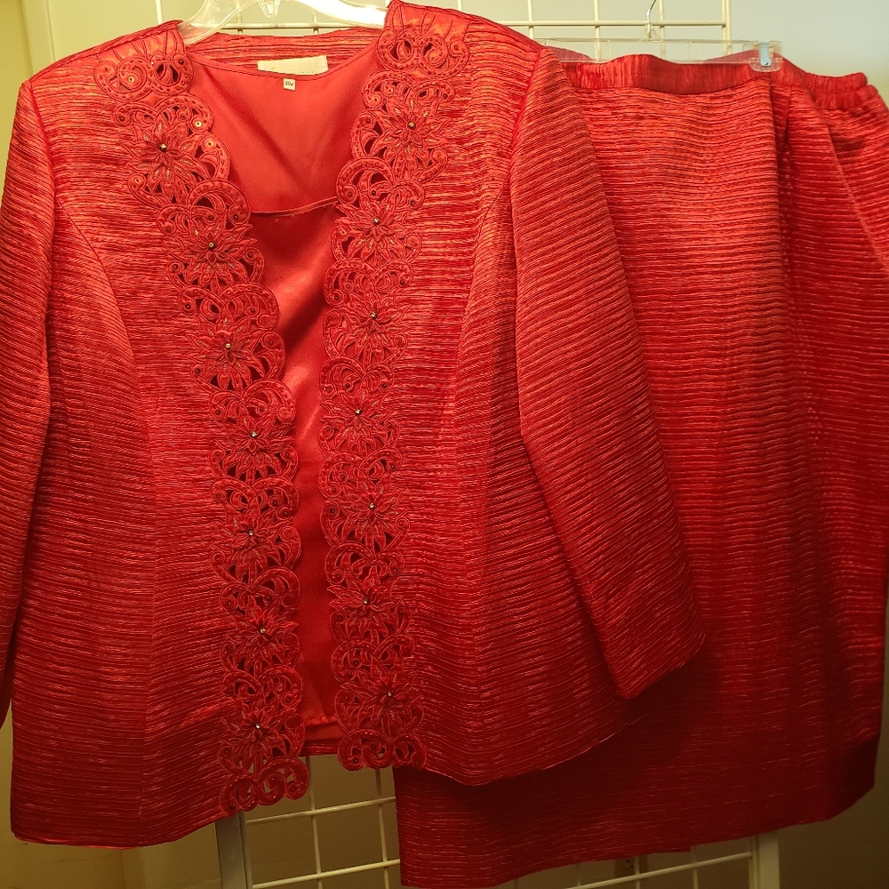 Giovanna Collection Red Suit Skirt 3-Piece Set